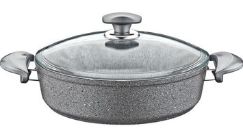 Oms Collection Cam Kapaklı Granit 26 cm Basık Tencere