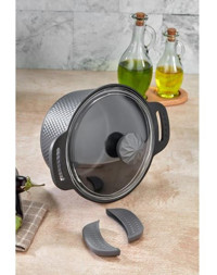 Cooker Kristal Serisi Cam Kapaklı Döküm-Granit 22 cm Derin Tencere Siyah