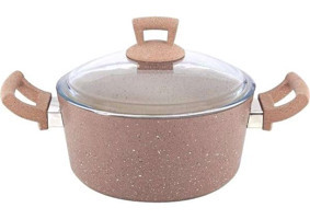 Hascevher Cam Kapaklı Granit 24 cm Derin Tencere Kahverengi