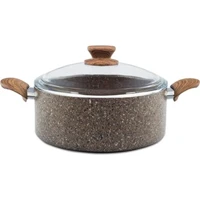 Nice Home Art Stonelife Cam Kapaklı Granit 24 cm Derin Tencere Kahverengi