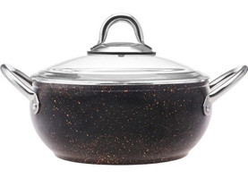 Karaca Avanos Black Gold Cam Kapaklı Granit 20 cm Derin Tencere
