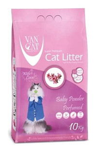 Vancat Bebek Pudrası Kokulu Topaklanan İnce Taneli Bentonit Kedi Kumu 2x10 kg