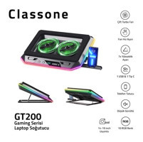 Classone GT200 2600 rpm Mini Çift Fanlı RGB Plastik 17 inç Gaming Laptop Soğutucu