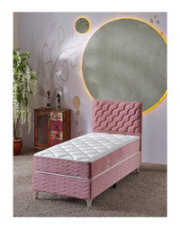 Beehanem Simge 90x190 cm Başlıklı Yataklı Sandıklı Tek Kişilik Baza Seti Pembe