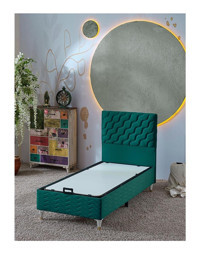 Beehanem simge 90x190 cm Başlıklı Sandıklı Tek Kişilik Baza Yeşil