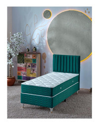Beehanem Ezgi 90x190 cm Başlıklı Yataklı Sandıklı Tek Kişilik Baza Seti Yeşil