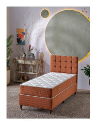 Beehanem Bengü 90x190 cm Başlıklı Yataklı Sandıklı Tek Kişilik Baza Seti Kiremit