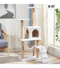 Nursoft B-07 Oturaklı Oyuncaklı Merdivenli Katlı 125 cm Kedi Tırmalama Evi Beyaz