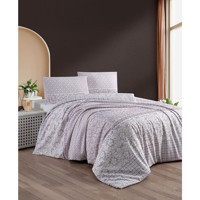 Mulberry Hazal Pamuk-Polyester 160x220 cm Lastikli Çarşaflı Çiçekli Tek Kişilik Nevresim Takımı Mor - Pembe