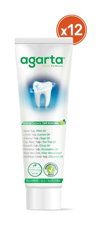 Agarta Doğal Bitki Özlü Florürsüz Diş Macunu 100 Ml/130 Gr 12 Paket