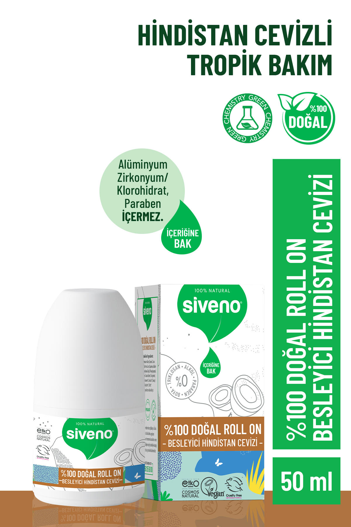 Siveno Tropik Bakım Pudrasız Organik Roll-On Unisex Deodorant 50 ml