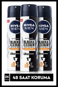 Nivea Black & White Invisible Pudrasız Antiperspirant Sprey Erkek Deodorant 3x150 ml