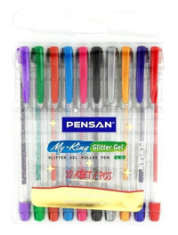 Pensan My-King Simli Plastik 10 Renkli 1.0 mm Simli 10'lu Tükenmez Kalem Seti