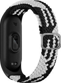 Coverzone Mixed Mi Band 7 Uyumlu Xiaomi Mi Band Hasır Örgü Akıllı Saat Kordonu Beyaz-Siyah