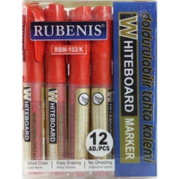 Rubenis 12'li Kartuşlu Silinebilir Kırmızı Tahta Kalemi