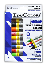 Edu Colors 10'lu Doldurulabilir Silinebilir Renkli Tahta Kalemi
