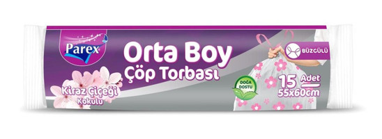 Parex Büzgülü Orta Boy 55x60 cm Çöp Poşeti 15 Adet Gri