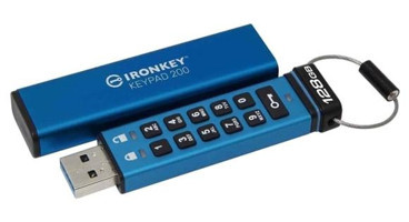 Kingston Ironkey Keypad 200 Şifreli USB 3.2 USB Type A 128 GB Flash Belek Mavi