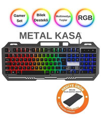 Zineets Işıklı Sessiz Ergonomik Siyah Kablosuz Klavye Mouse Seti
