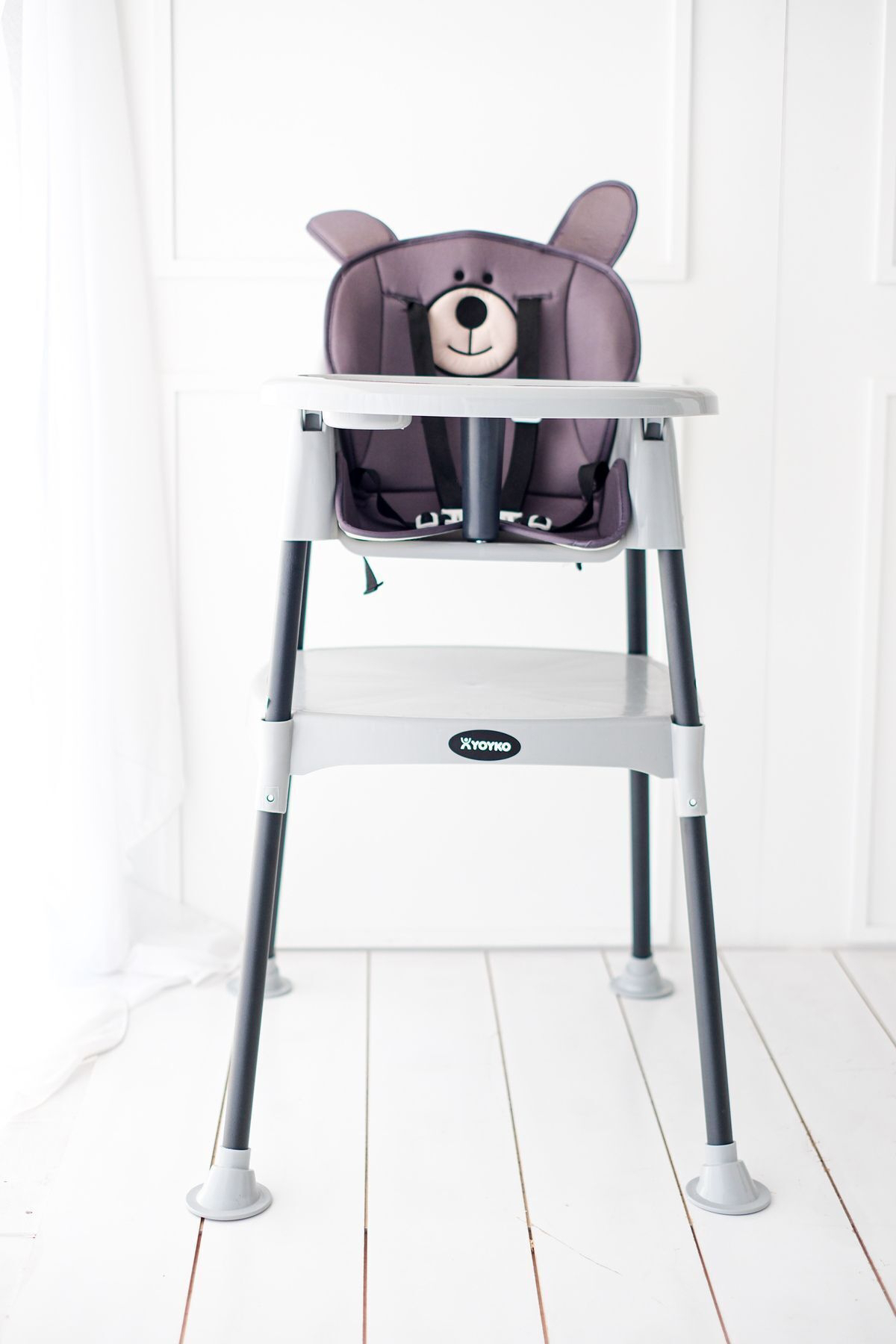 VaVbaby Bear 3'ü 1 Arada Aliminyum 5 Noktalı 20 kg Kapasiteli Tepsili Oturaklı Katlanır Portatif Mama Sandalyesi Gri
