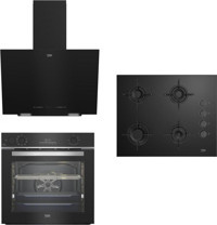 Beko BFC 631 S - 6512 ES - BDE 6040 S Dijital Gösterge Doğalgazlı Cam Set Üstü Davlumbaz 3'lü Ankastre Set Siyah