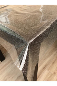 Nurteks Simli Plastik 100 x 140 cm Dikdörtgen Masa Örtüsü Gümüş