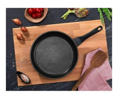 Veliday Kuvars Plastik Saplı Döküm 24 cm Düz Tava Siyah