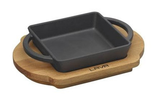 Lava Ahşap Altlıklı Döküm 12x12 cm Düz Tava Siyah