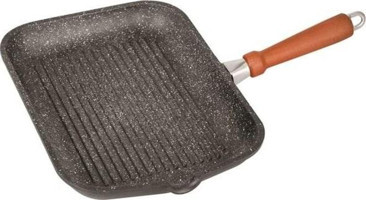 Leggno FSN2600GR36 Ahşap Saplı Granit 36x26 cm Grill Tava Gri