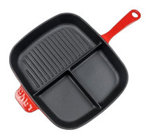Lava 3 Bölmeli Plastik Saplı Döküm 26 cm Grill Tava Kırmızı