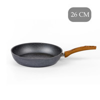 Özkent K-510 Ahşap Saplı Granit 26 cm Düz Tava Gri