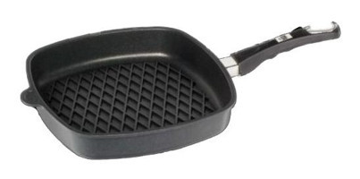 Amt Gastroguss Kare Plastik Saplı Döküm 28x28 cm Grill Tava Siyah