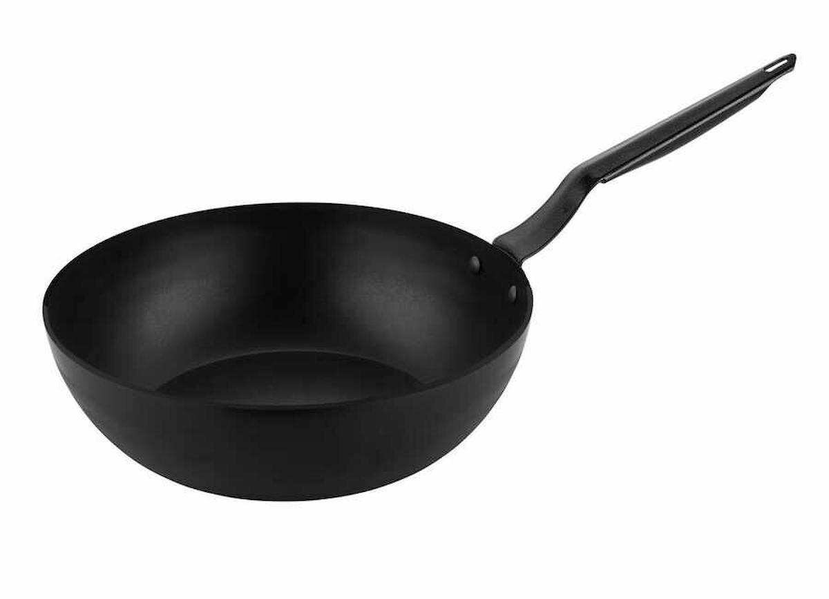 Horeca Plastik Saplı Döküm 26 cm Wok Tava Siyah