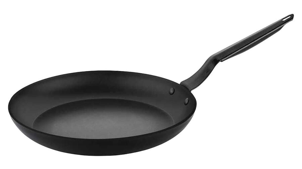 Horeca Maxi Plastik Saplı Paslanmaz Çelik 24 cm Düz Tava Siyah