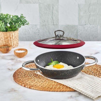 Kahramanlar Kapaklı Çelik Saplı Granit 24 cm Sahan Tava Kırmızı