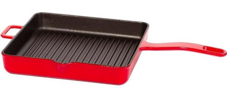 O.M.S 326530KRM Döküm Saplı Demir Döküm 30 cm Grill Tava Kırmızı