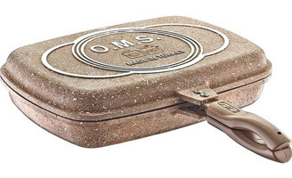 O.M.S Çift Taraflı 3215 Plastik Saplı Granit 36 cm Grill Tava Kahverengi