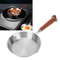 Gedourain Mini Ahşap Saplı Paslanmaz Çelik 12 cm Kızartma Tava Gri