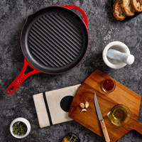 Pot Art Döküm Saplı Döküm 28 cm Grill Tava Kırmızı