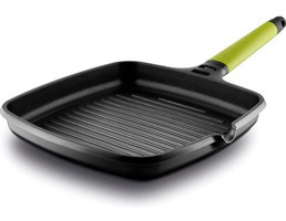 Castey Fundix Kare Plastik Saplı Alüminyum Döküm 27 cm Grill Tava Gri