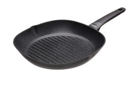 Bistecchiera Antiaderente Pietra Induzione Zeus Plastik Saplı Alüminyum 28 cm Grill Tava Siyah
