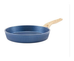 Febern Premium Ahşap Saplı Alüminyum Döküm 24 cm Düz Tava Mavi
