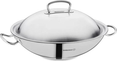 Korkmaz Proline A2797 Çelik Saplı Paslanmaz Çelik 32 cm Wok Tava Gri