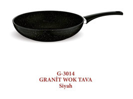 Fms Plastik Saplı Granit 28 cm Wok Tava Siyah