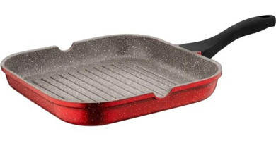 Evren Kare Plastik Saplı Alüminyum 28 cm Grill Tava Kırmızı