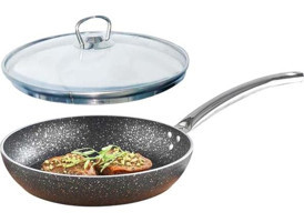 Kahramanlar Kapaklı Çelik Saplı Granit 24 cm Düz Tava Gri