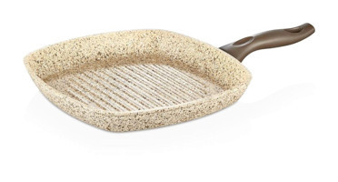 Falez Plastik Saplı Alüminyum Döküm 28 cm Grill Tava Krem