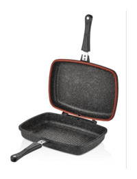 Cookcase Double Plastik Saplı Döküm 34 cm Grill Tava Siyah