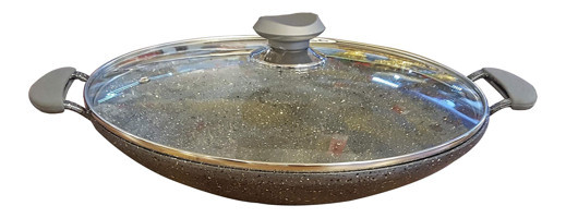O.M.S Çift Taraflı 3228 Plastik Saplı Granit 30 cm Saç Tava Krem