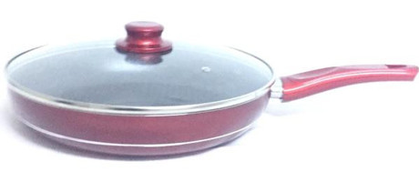Evinda Kapaklı Plastik Saplı Teflon 30 cm Düz Tava Kırmızı
